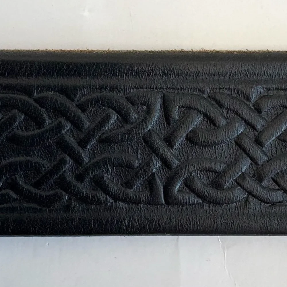 Mens Vintage Black Embossed Celtic Knot Leather Belt 1.5” Wide X 38” Long